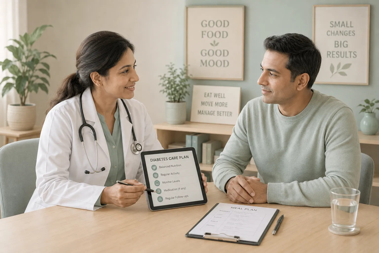 A doctor reviewing a diabetes care plan with a patient
